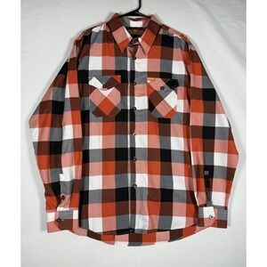 Dixxon Flannel Ironhead WTF Plaid Flannel Button Shirt Men XL Orange Black White